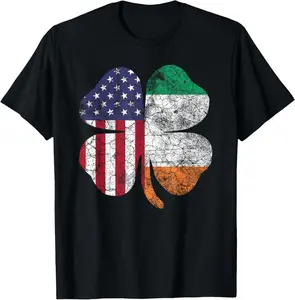 Irish American Flag Ireland Flag ST Patricks Day Gift Lucky T-Shirt Small Pure Cotton Graphic Tees Menswear Top: Gifts for Men & Women