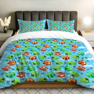 3PCS Duvet Cover Set, 1 Duvet+2 Pillowcases(Without filler), Pixel Blocks TNT Creeper Minecraft theme, Christmas bedding set, Gamer Room  Bedroom Teen Bedroom Dorm Suitable for decoration.