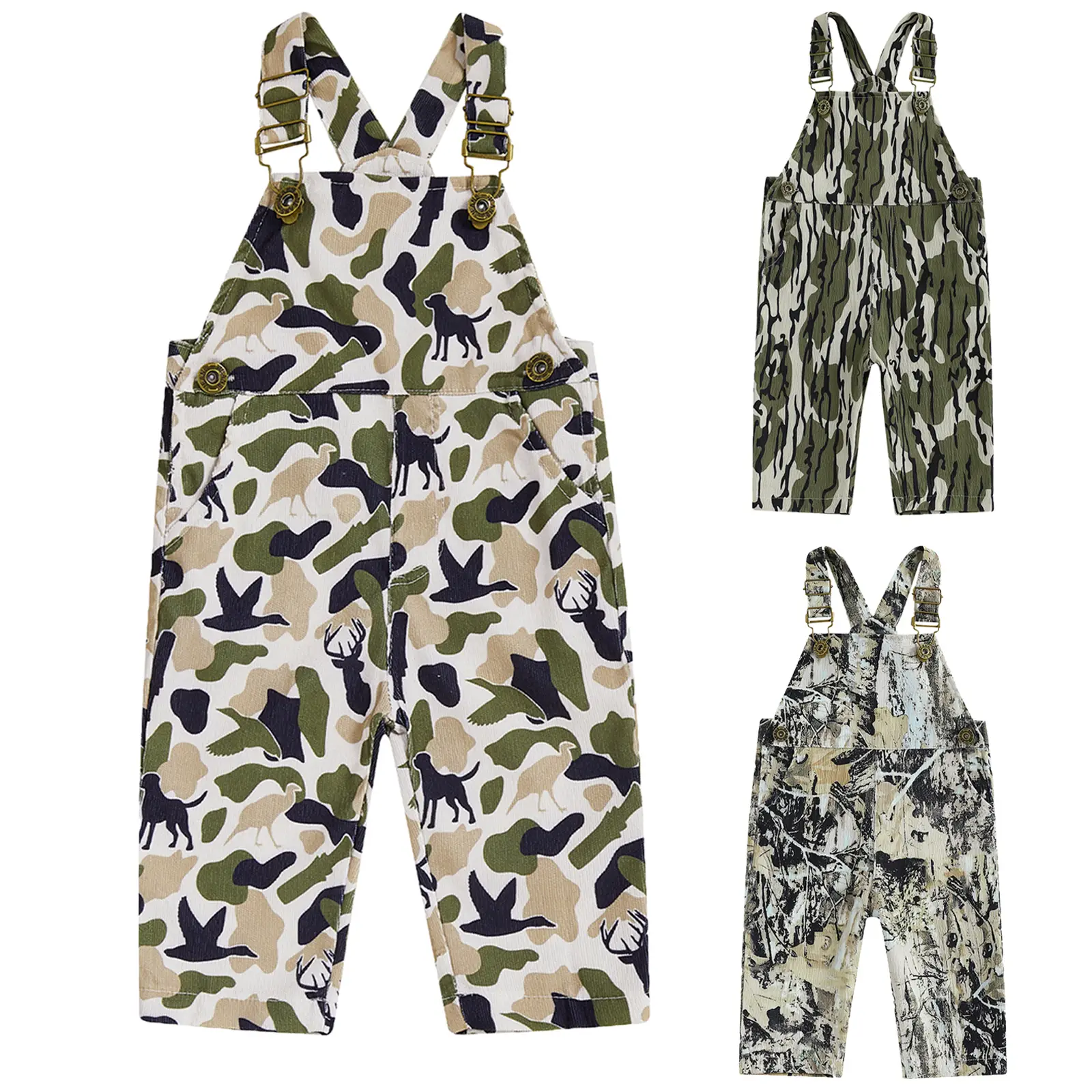 Infant Baby Boy Girl Camouflage Deer Mallard Duck Print Overalls Toddler Hunting Jumpsuit Sleeveless Suspender Pants Unisex Baby Romper