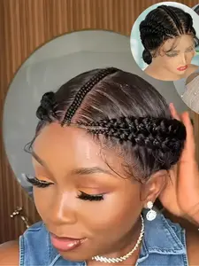 Elegant Women's Corn Braid Wig, Natural Synthetic Transparent Full Lace Box Braids, Low Temperature Fiber, Short Wigs, Synthetic Curly Wigs, All Seasons, Lace Braiding Wig, Box Braided Wig