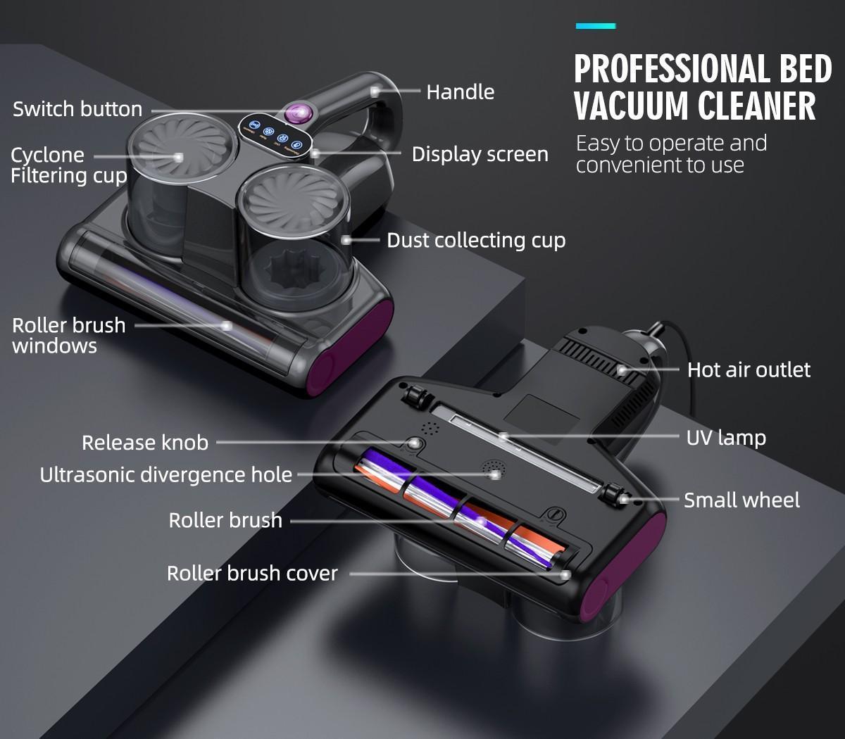 MREGB 6-in-1 Lightweight Handheld Mattress Mite Remover Vacuum Cleaner, 380W Motor, 16KPa Strong Suction, UV-C Light, LED Display, for Pet Hair & Carpets - Home Cleaning Vacuums, Bed Vacuum, Sofa Cleaner, Portable Vacuum, Deep Cleaning, Dust Catcher