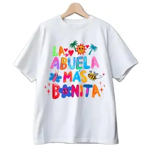 Women's Soft Ribbed Short-Sleeve Printed Streetwear T-Shirt - Pure Fabric Crew Neck, La Abuela Mas Bonita Latina Grandmother Graphic, Casual Trendy Top, Ideal Gift