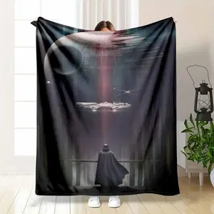Galaxy Battle Space Scene Flannel Blanket – Futuristic Starship & Planet Illustration Print, Soft Warm Cozy Lightweight Throw for Bedroom, Living Room, Office, Sofa & Home Decor Gift