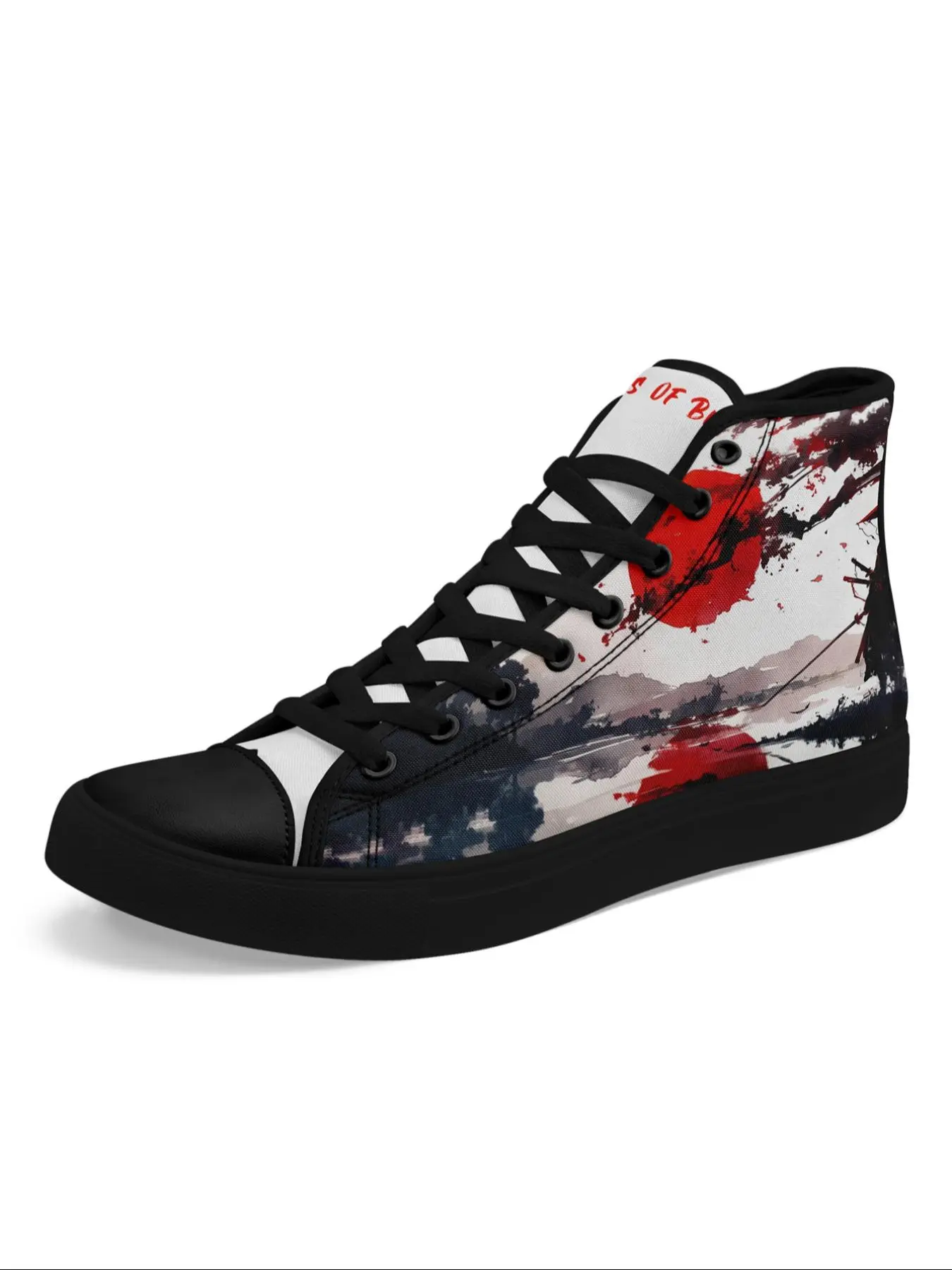 Men's Fashion High-Top Sneakers with Japanese Samurai Design, Lightweight Breathable Casual Walking Shoes, Gothic Streetwear Trendy Trainers