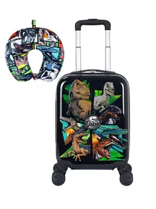 2Pcs Dinosaur Kids Luggage Set, Hard Shell Spinner Suitcase + Neck Pillow, Cute Cartoon Travel Bag for Boys, Perfect for Kids Vacation & School Trips