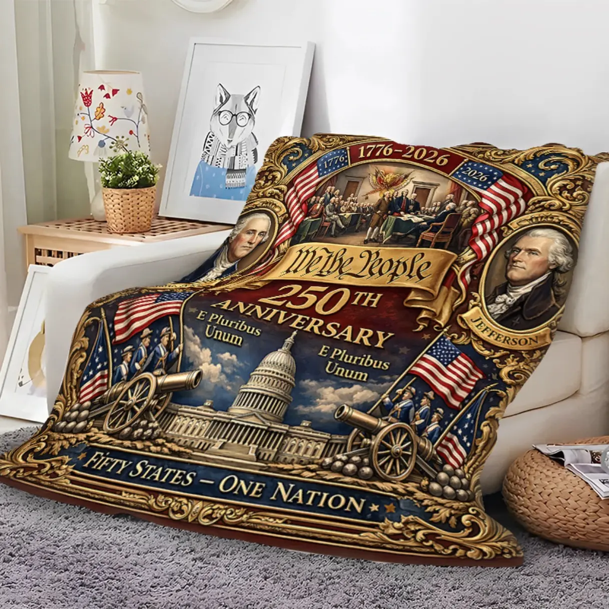 USA 250th Anniversary Flannel Blanket (1776-2026) – Ultra-Soft Heavyweight Throw for Bed, Sofa, Home Decor, Machine Washable, Historical Design, Perfect Patriotic Gift for Family & History Buffs