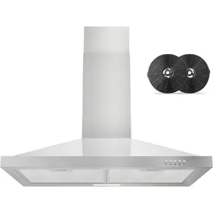 Range Hood 30 inch Wall Mount Type with Ducted/Ductless Convertible, 450 CFM Stainless Steel Chimney-Style Kitchen Hood, Over Stove Vent Hood with 3 Speed Fan, LED Light, Charcoal Filters
