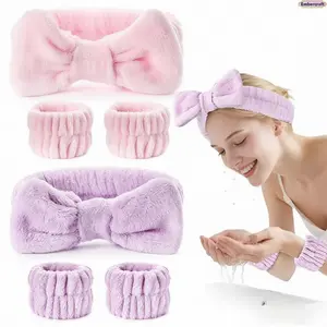 Bow Spa Headband Set for Women, 3Pcs Face Wash Headband & Wrist Wash Bands, Soft Absorbent Skincare Accessories for Makeup, Shower, Spa & Daily Beauty Routine