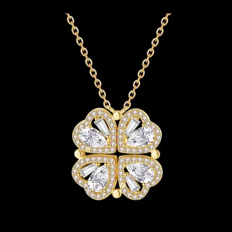 925 Sterling Silver | Four Leaf Clover Heart Pendant Necklace for Women, Adjustable 2-in-1 Chain, Lucky Charm Jewelry Gift with Premium Box for Her