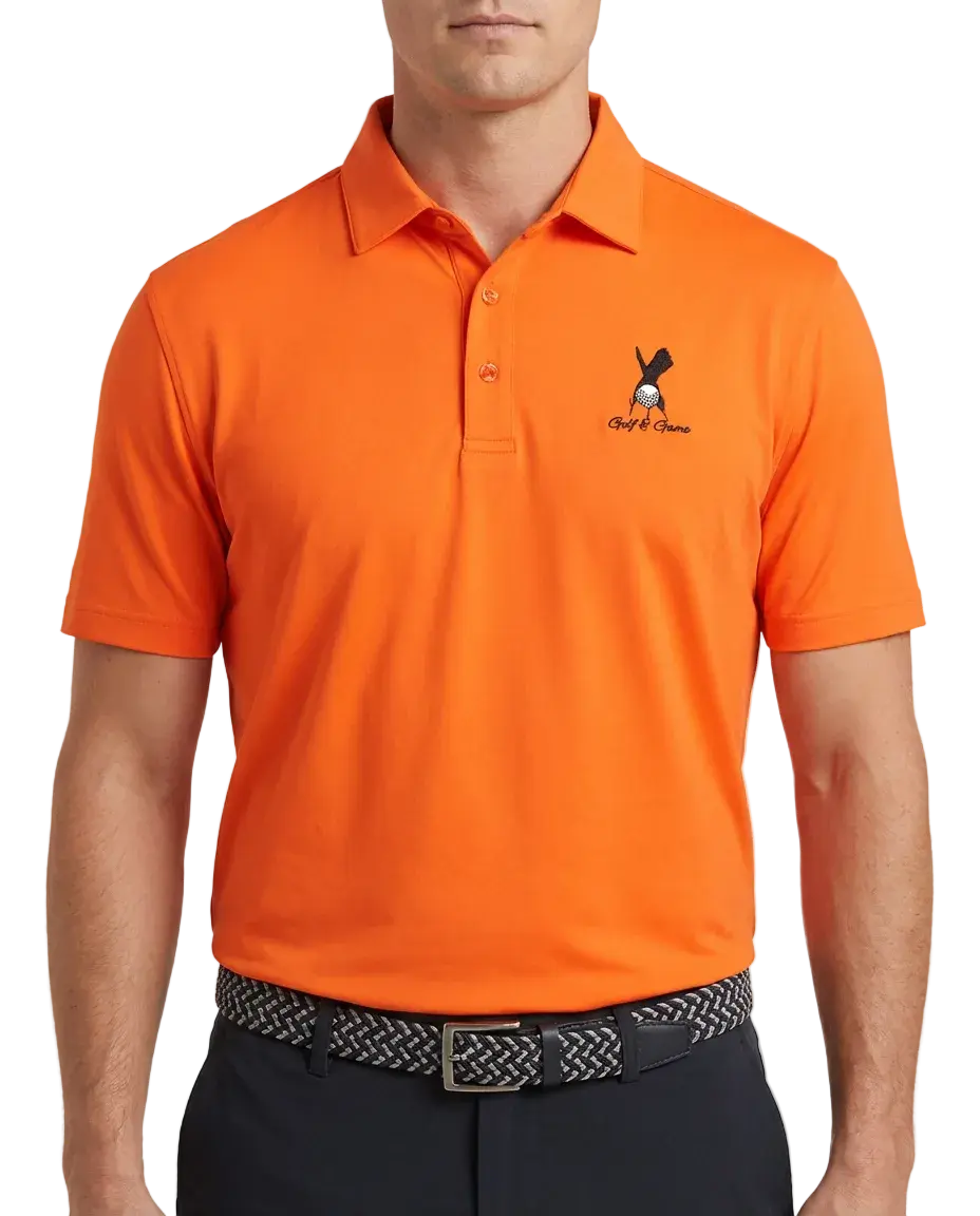 Blaze Orange Polo Shirt - Short Sleeve, Button Front, Polo Style, Orange Fabric, Ideal for Outdoor Activities, Athletic Wear