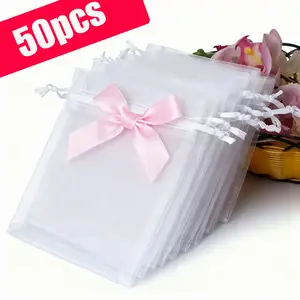 50pcs Organza Drawstring Transparent Gift Bags, Wedding Gifts, Party Favors, Jewelry, Candy, Decorations, Small Gift Bags, Gift Wrapping Supplies, Party Gift Packs