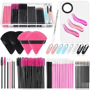 Disposable Applicators Kit With Makeup Puff, Mixing Palette, Artist Supplies, Accessories, Mascara Wands, Lip Brushes, Hair Clips, Powder Puffs for Face With Storage Box