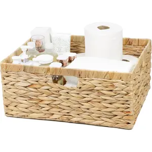 Rectangular Wicker Baskets for Storage, Extra Large Water Hyacinth Storage Baskets, Shelf Basket with Built-in Handles, 1 Pack