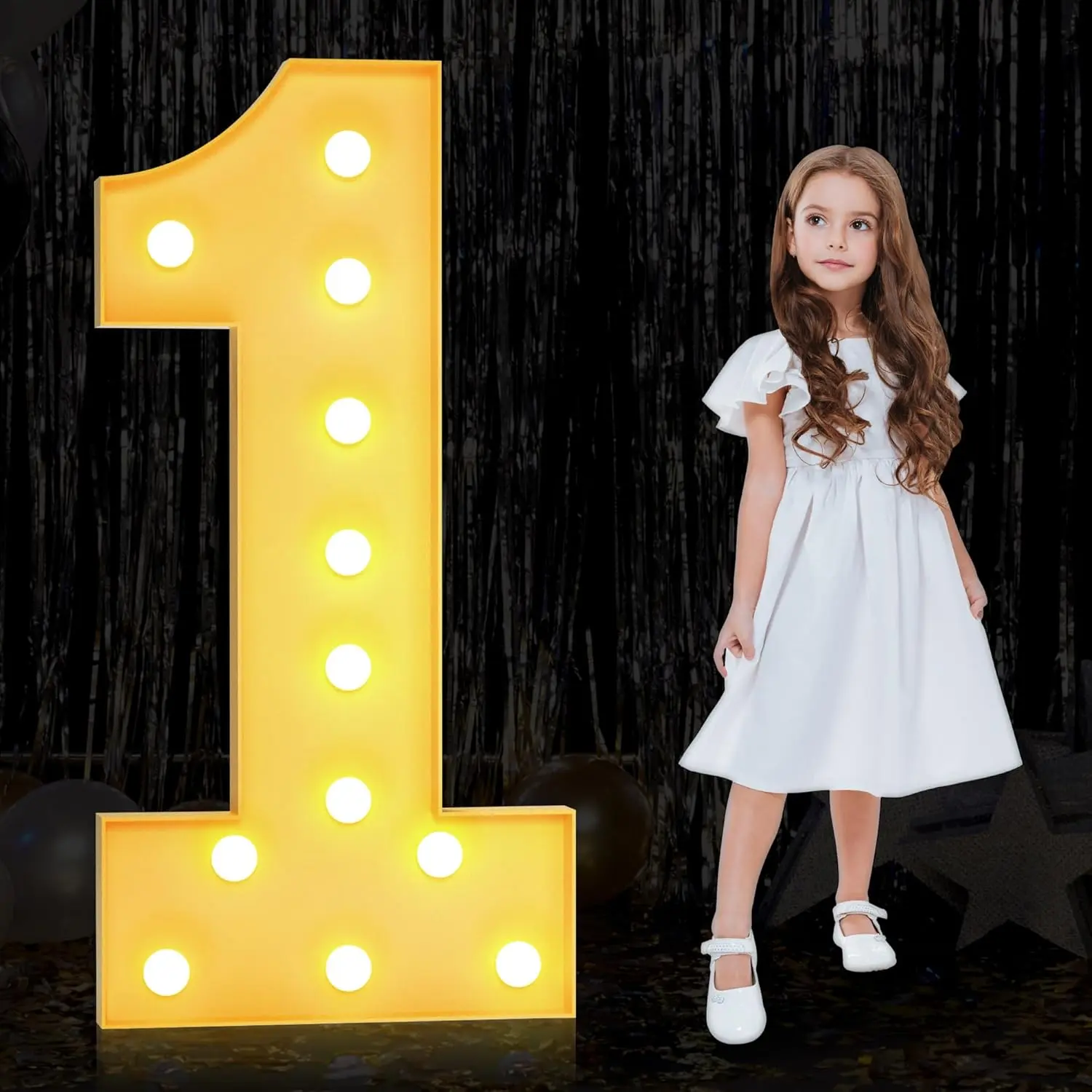 4FT Large Mosaic Grid Number 7 Light-Up Balloon Frame - Synthetic Firm Foam Board, Wedding & Birthday Party Decor Backdrop Setup