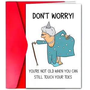 Funny Birthday Card with Envelope, 1 Count Cartoon Old Lady Design Birthday Card, Greeting Card for Friend, Family, Lover, Couple, Colleague, Positive Message Card