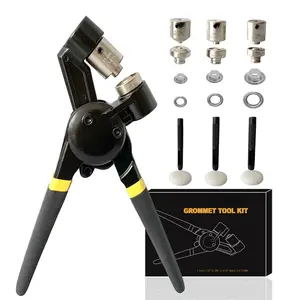 Grommet Tool Kit, Eyelet Tool Multi-Purpose Handheld Manual Hole Punch Rivet Press Plier  3 Interchangeable Dies with 900 Set 7/32" 5/16" 3/8" Metal Grommets Washers