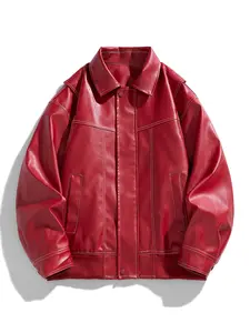 Men's PU Leather Jacket, Classic Design with Side Pockets, Glossy Finish, Perfect for Motorcycle & Street Style, Coats, Solid Pocket Jacket