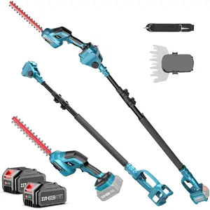 SeeSii 3-in-1 Cordless Pole Hedge Trimmer, 21V Electric Hedge & Grass Trimmer with 2*4.0Ah Rechargeable Batteries, 16ft Reach, Extended Pole with 180°Adjustable Angle for High Shrubs, Bush and Grass  PH100