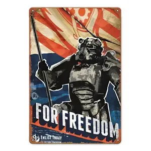 Vintage Metal Sign Wall Art,for Freedom Slogan, Post-Apocalyptic Brotherhood Steel Design, Home Living Room Bedroom Office Decor, Decoration, Artistic