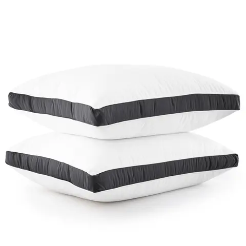 LDC LUX DECOR COLLECTION 2-Pc Gusseted Sleeping Pillows - Navy Blue, Hotel-Soft Plush Fabric, Geometric Pattern, Neck Care, Cool Body Temp, Posture Support, Easy Care for Busy Homes