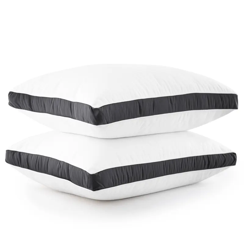 LDC LUX DECOR COLLECTION 2-Pc Gusseted Sleeping Pillows - Navy Blue, Hotel-Soft Plush Fabric, Geometric Pattern, Neck Care, Cool Body Temp, Posture Support, Easy Care for Busy Homes