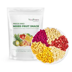 5.29oz Freeze Dried Mixed Fruit Cubes, Real Crunchy Strawberry Dragon Fruit Peach Mango Banana Pineapple Snack, Cereal & Yogurt Topping