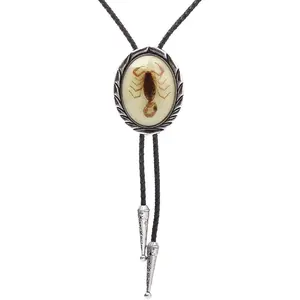 L-NKL025  Bolo tie for Men- Unique Luminous Stone Native American White 3D Scorpion Animal Bolo ties Handmade