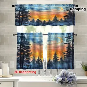 JOYFINITY [Nature-Inspired Curtains] 1pc/2pcs 2D Flat Printing Set - Short Curtains - 54inchx17.7inch/39inchx27.5inch - Nature-Inspired RV Camper Curtains - Woodland Trees and Country Camping Theme - for Bedroom, Kitchen, Outdoor