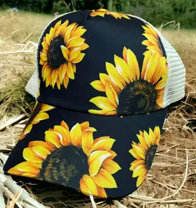 Black Sunflower Criss Cross Cotton Baseball Cap for Women, Fashion Accessories