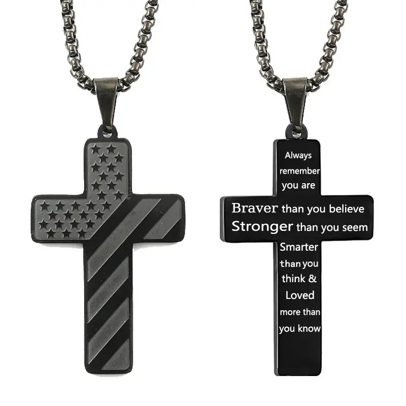 2025 Customizable Gothic Cross Necklace for Teen Boys - Hypoallergenic Stainless Steel Layering Chain (Easter/Confirmation/Graduation Gift) |   Edgy Black Pendant + Adjustable 18-22 Unisex Stainless Steel Cross Necklace