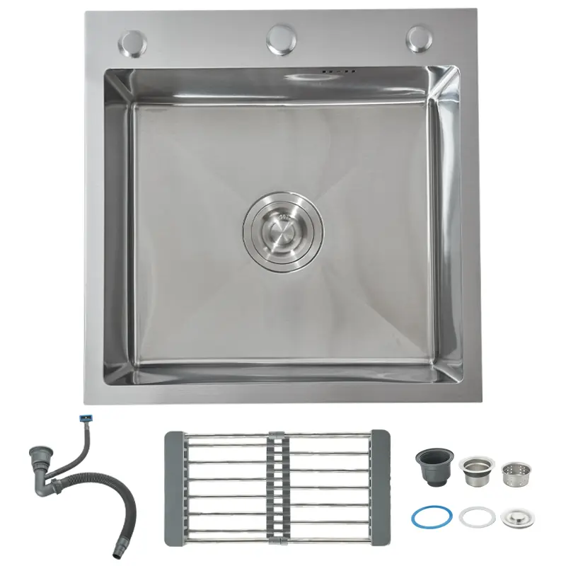 20 x 16 Inch Drop In Kitchen Sink, Stainless Steel Brushed Nickel, Single Bowl, 9'' Deep, RV Laundry Utility Sink, Topmount Overmount Bar Prep Sinks with Drain and Basket Strainer, Commercial Handmade Workstation, Stainless Steel or Matte Gray Color