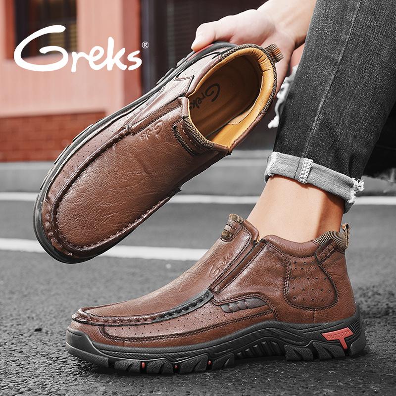GREKS Men's Slip-On Boots with Flexible Rubber Sole Comfortable for Fall Casual Everyday Various Occasion Black Dark-Brown FallFreshness