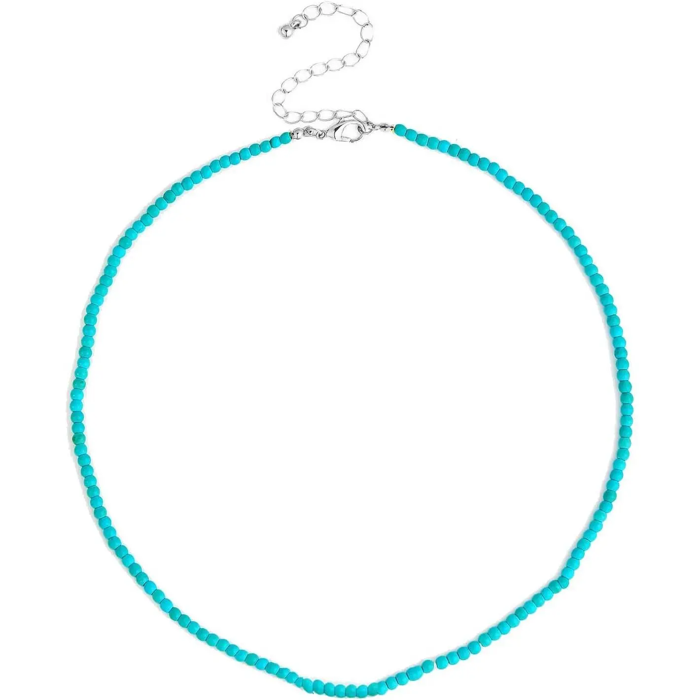 Women's 925 Sterling Silver Turquoise Stone Necklaces, Dainty Handmade Boho Small Natural Blue Turquoise Beaded Jewelry, Western Country Cowgirl Birthday Gift