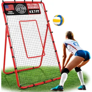 Volleyball Rebounder, 6-Angle Adjustable 4x7 FT Volleyball Rebound Net for Backyard with Steel Frame & High-Tension PE Netting, Volleyball Bounce  Net Practice for Setting Spiking Bumping