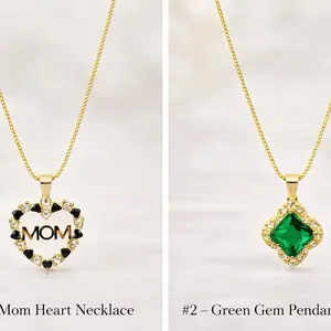 1 – Mom Heart Necklace  #2 – Green Gem Pendant Necklace