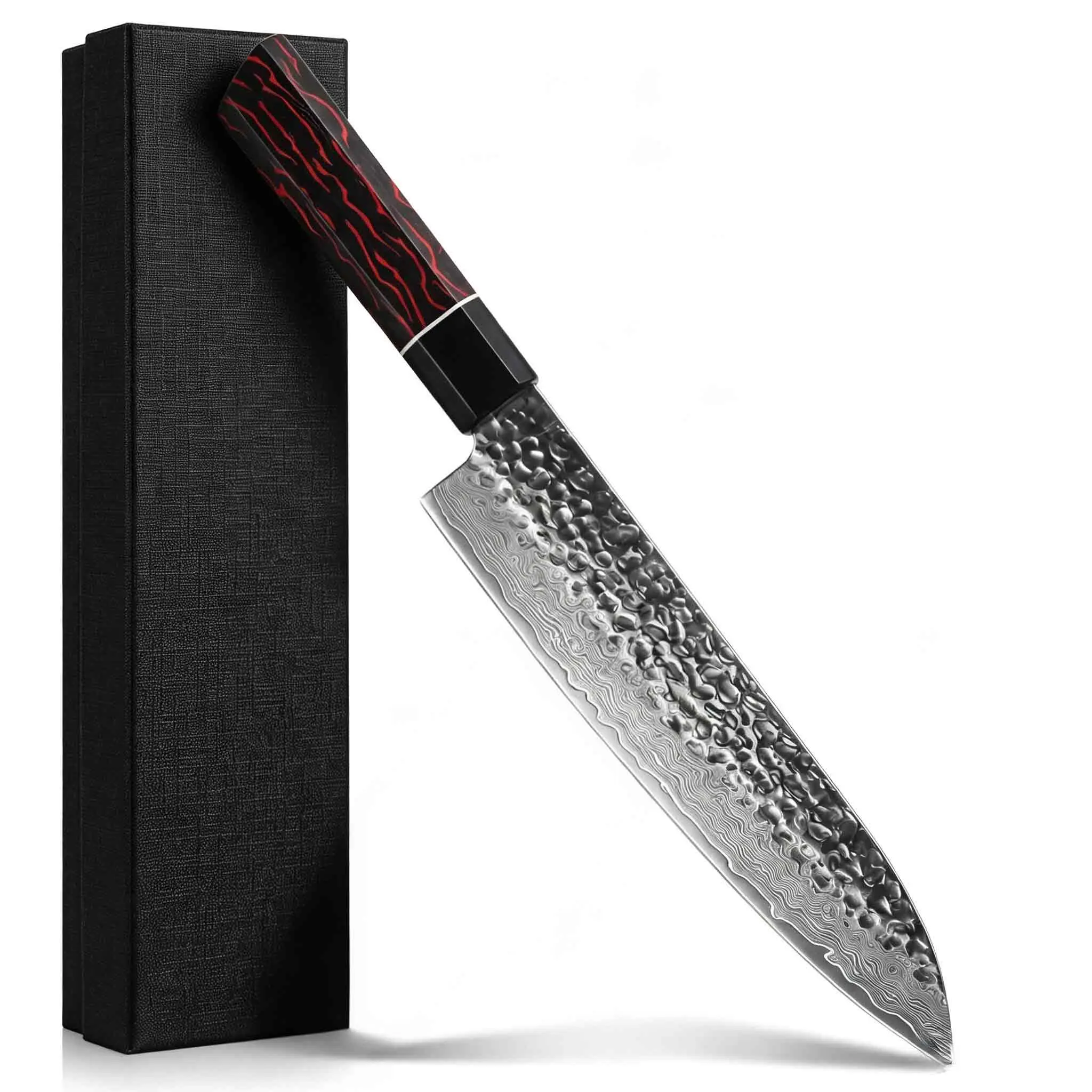 1pc 8 Inch VG10 Damascus Steel Chef Knife, 67 Layers Hammered Pattern, Octagonal Non-Slip Handle, Premium Gift Box for Kitchen Cooking