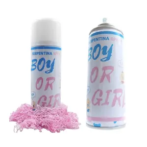 Serpentina Spray 2 PC Gender Reveal Silly String Fun Spray Streamer for Party 3oz Each Two Color Boy or Girl Pink Streamer Included