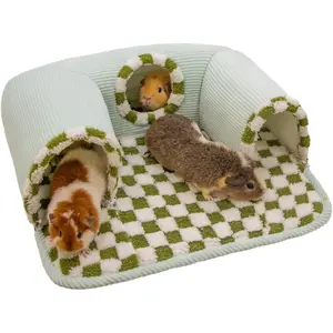 Guinea Pig Hideout Tunnel with Warm Bed for Small Pet 3 Cave Small Animal Tunnel Toy Cages Green