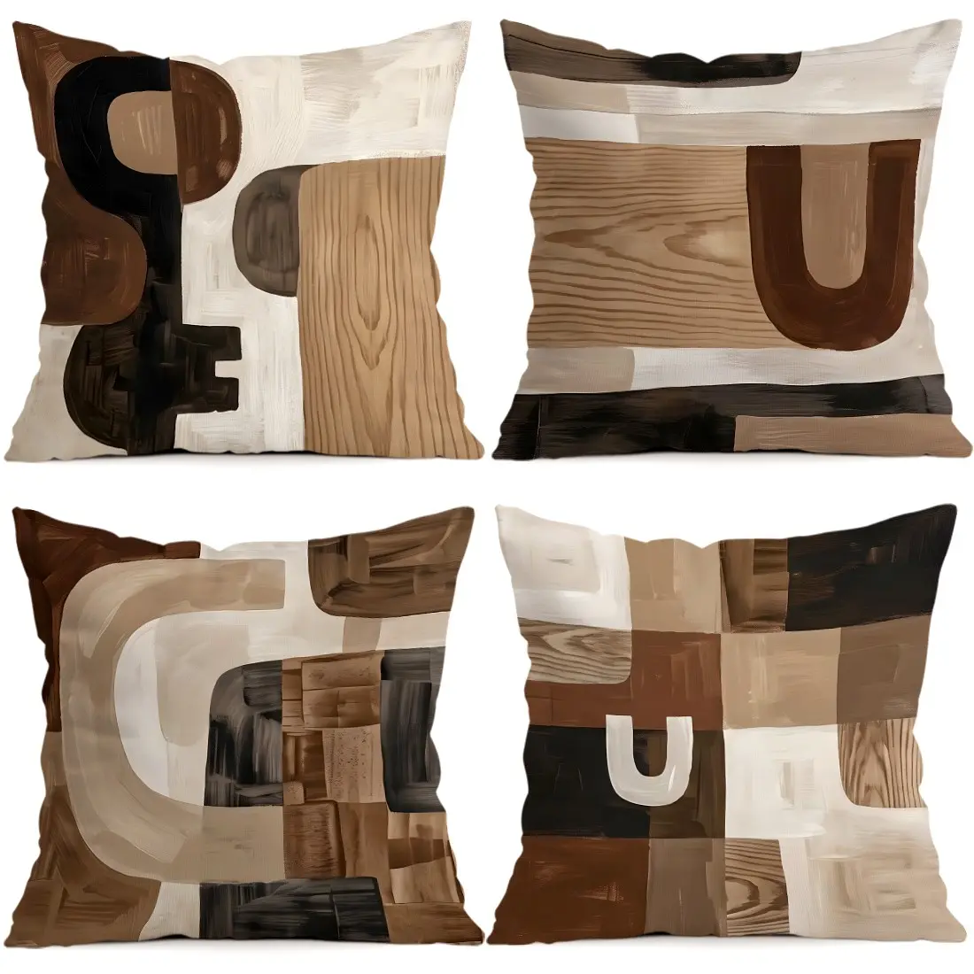 4pcs Abstract Patterns Bohemian Geometric Prints Pillow Covers, Single-Sided Print, Home Decor for Living Room Bedroom, All Seasons, No Insert Included