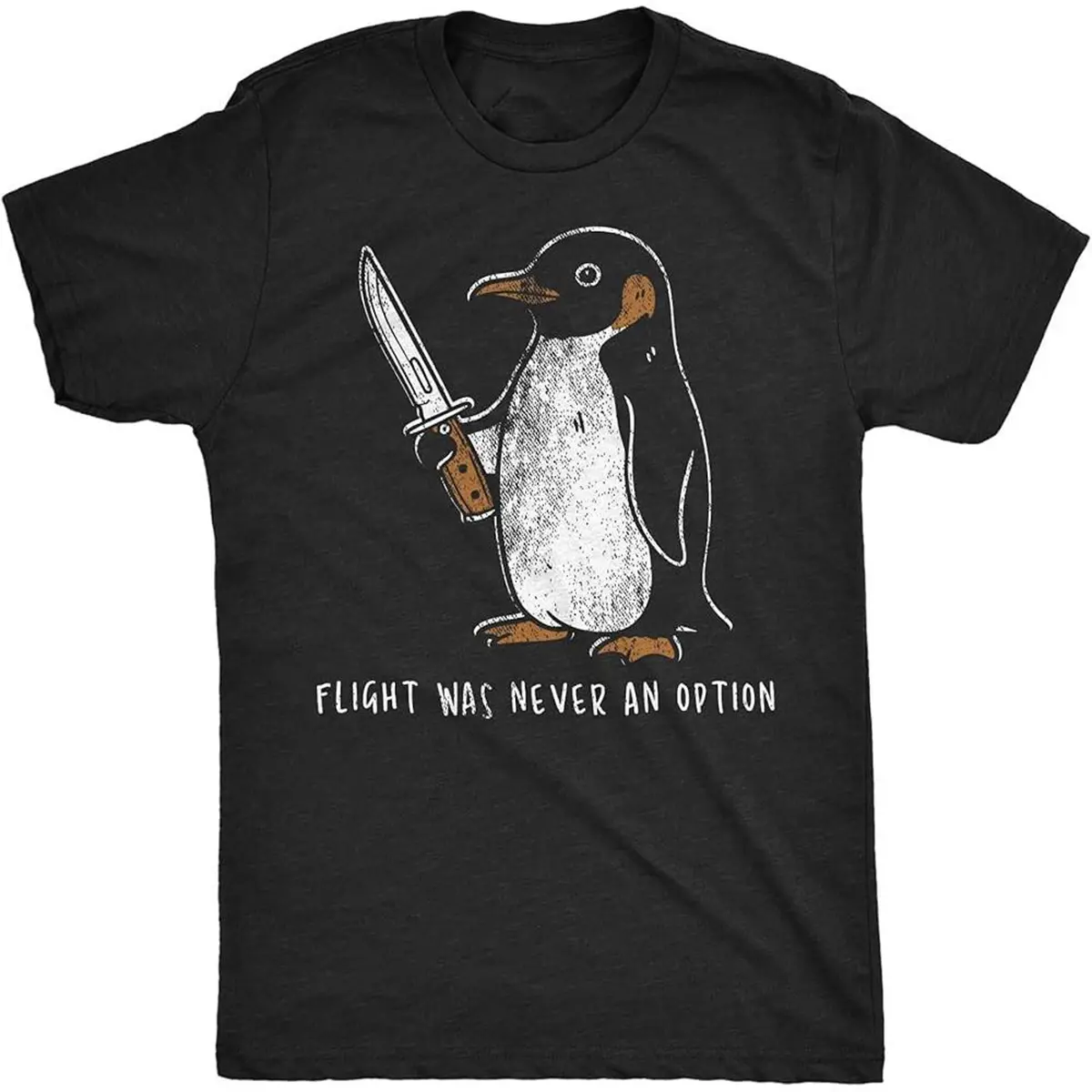 Women's Short-Sleeve Casual Round Neck Streetwear Top, Funny Sarcastic Penguin Graphic Novelty Tee (Flight Was Never an Option), Shortsleeve, Tshirt