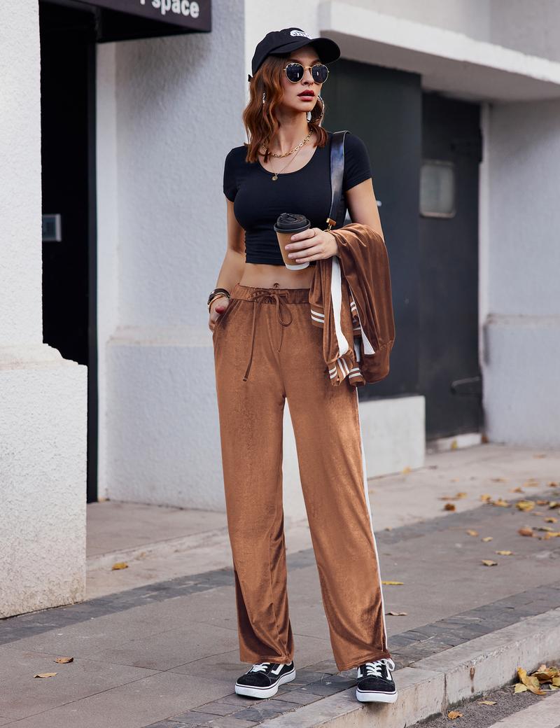 Ekouaer  Women's Velvet Velor Tracksuits 2 Piece Lounge Outfits Zip Up Sweatshirt and Sweatpants with Pockets S-3XL Womenswear Overalls Comfort Hoodie