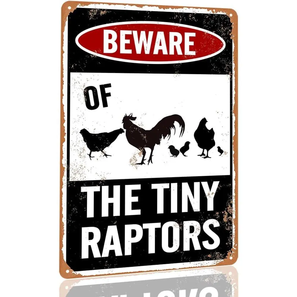 Beware Of Chicken Sign Chicken Signs For Coop Funny Outdoor Chicken Coop Signs Beware Of The Tiny Raptors Sign Chicken Coop Accessories Funny Warning Sign For Chickens Chicken Coop Decor 8X12 Inch
