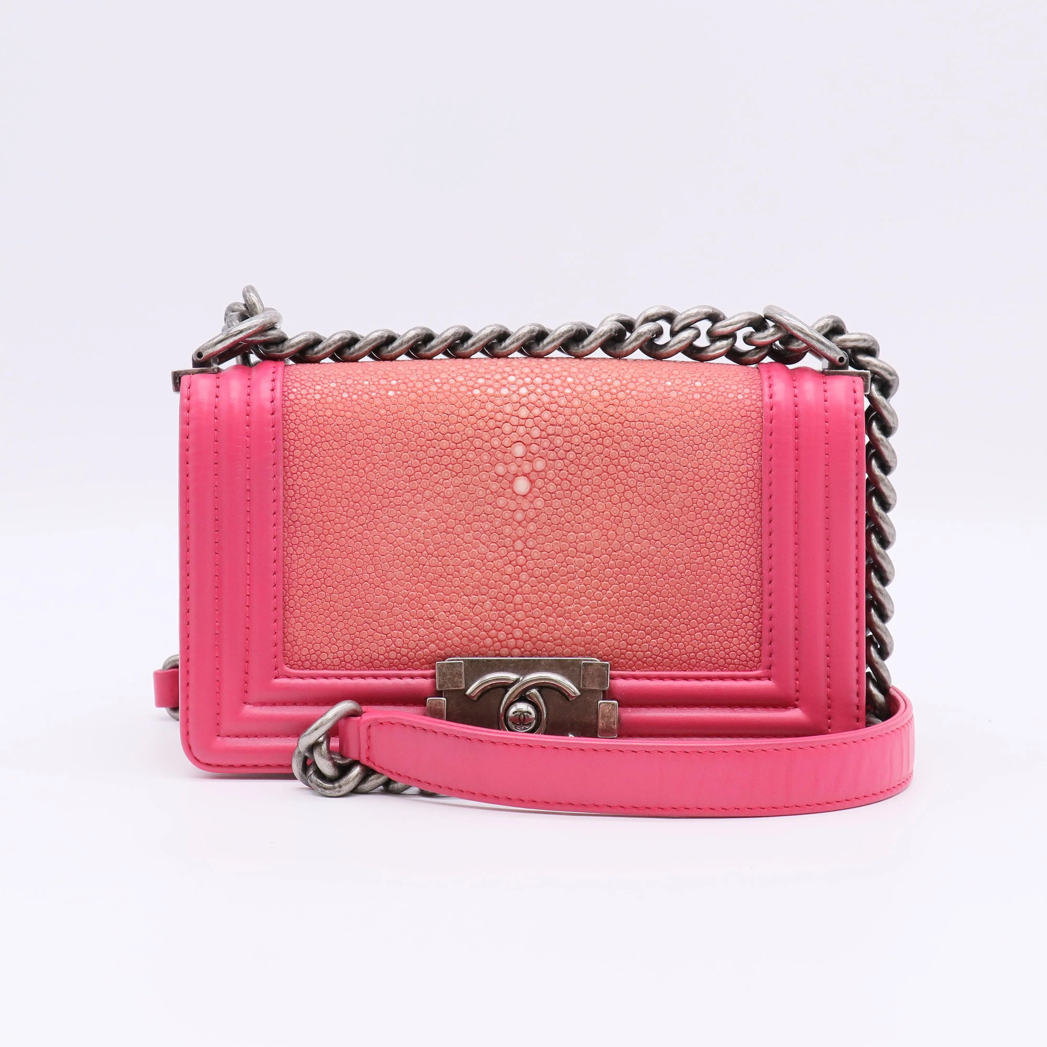 Pre-owned CHANEL Leather Crossbody Bags Small Galuchat Stingray Boy Bag B22835