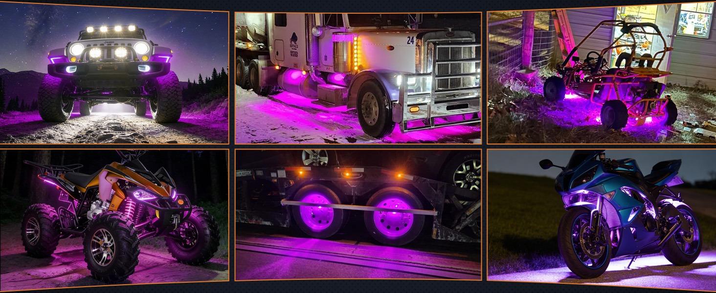 Nilight 4PCS 14-in LED Rock Lights Kit - Aluminum Housing, IP68 Waterproof Exterior Pods, Heat Resistant Heat Diss., Wheel Well Lights, 10-32V DC 12v–24v Ready, Pink Purple Underglow for Cars, Trucks, Long-Lasting Truck Accessories (Father's Day Gift), Le