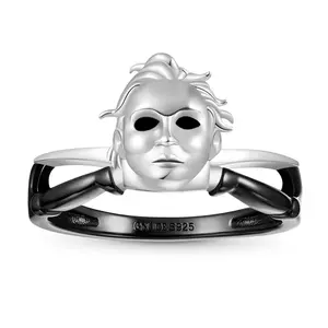 GNOCE Halloween S925 Michael Myers Rings for Women Men Unisex Michael Myers Gothic Ring Gift for Boyfriend Girlfriend Husband Wife Her Halloween Gift Idea