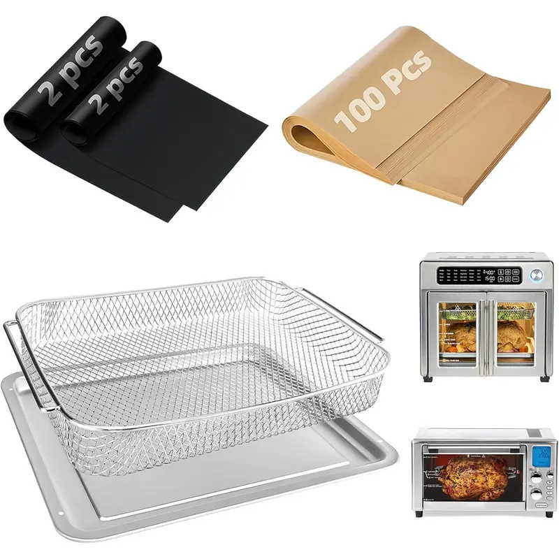 Luftfritteusen-Einlagen Für Emeril Lagasse – 4 Teflon-Matten & 100 Blatt Pergamentpapier