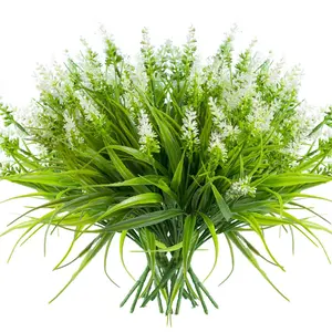 12 sets of artificial plants, Artificial lavender bouquet, Artificial floral plant, including lavender flowers and artificial sage for outdoor use, plastic green plants with UV protection, suitable for outdoor and indoor decor