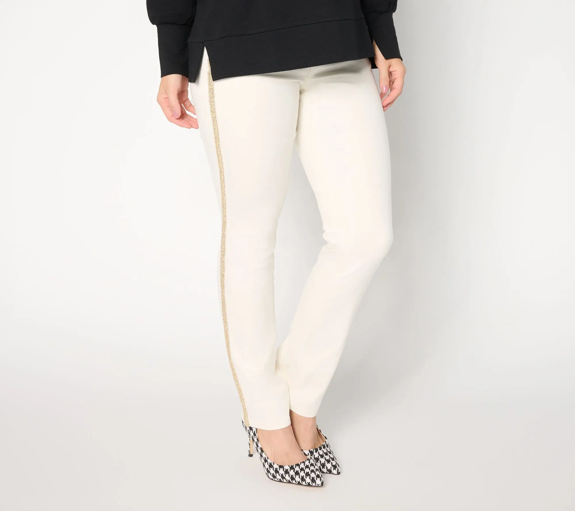 Belle by Kim Gravel Petite TripleLuxe Twill Sequin Striped Jean