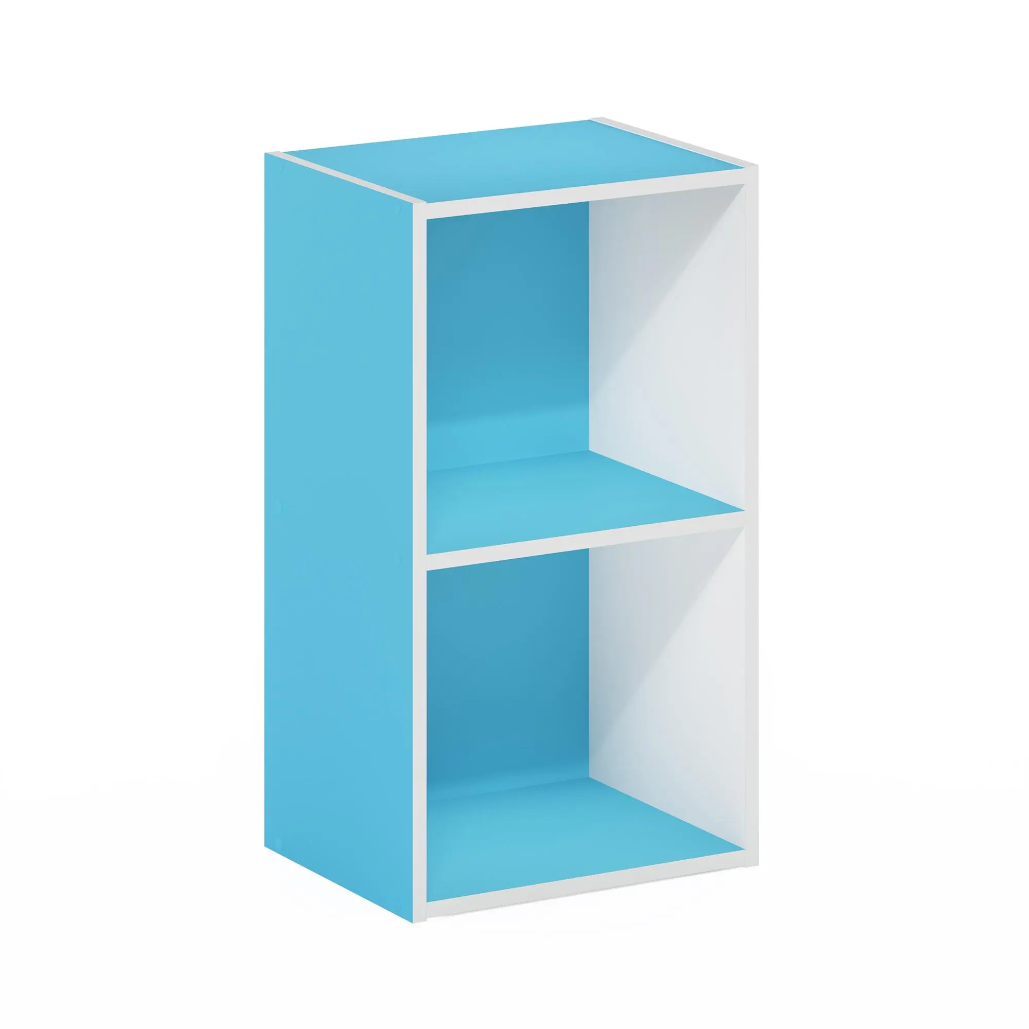 PASIR Modern 2-Tier Open Bookshelf, Composite Wood 2-Shelf Unit with Flat Surface, 9x12x21", Multi-Shelf Living Room Furniture for Home Office, Light Blue/White