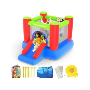 PicassoTiles Inflatable Bounce House Jump & Slide with Pit Balls